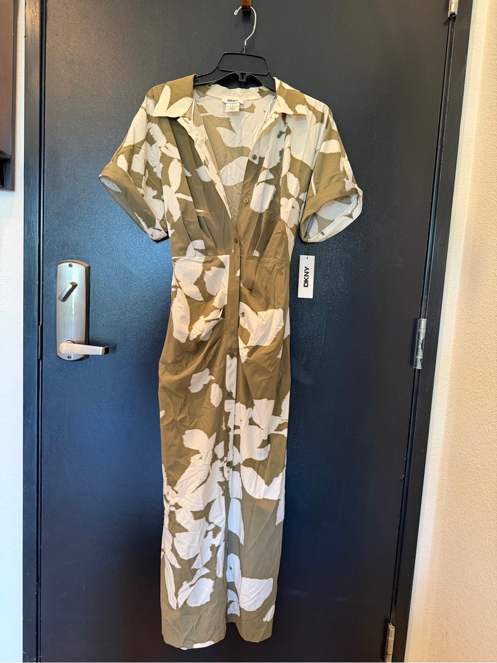 DKNY Olive & White Floral Button-Front Dress